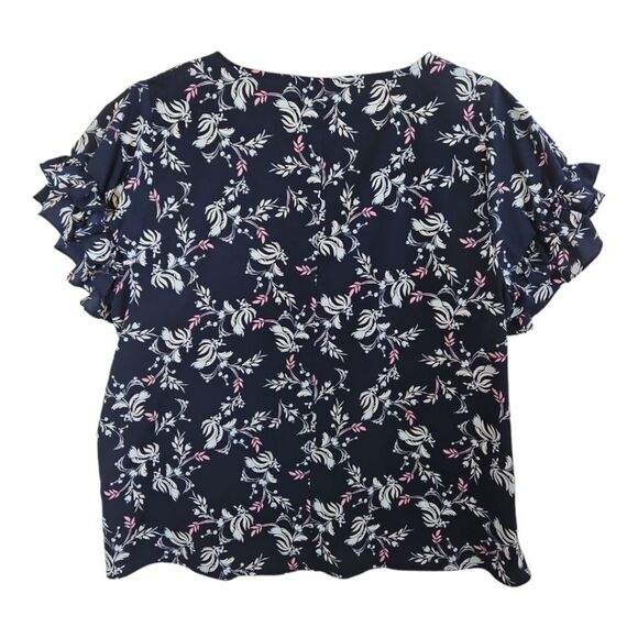 Lane Bryant Navy Floral Ruffled Short Sleeve Blouse Size 24 - Picture 6 of 8